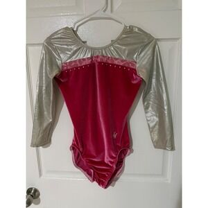 Jamwear Leos Kids Pink Velvet Silver Metallic Long Sleeve Gymnastics Leotard M